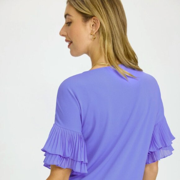 NWT Laura Plissé Ruffle Sleeve Top Vintage Blue Medium - Picture 3 of 10